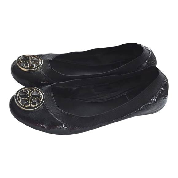 Tory Burch Caroline Ballet Flats 6M Black Women Naplak Elastic Patent Leather - Picture 4 of 14